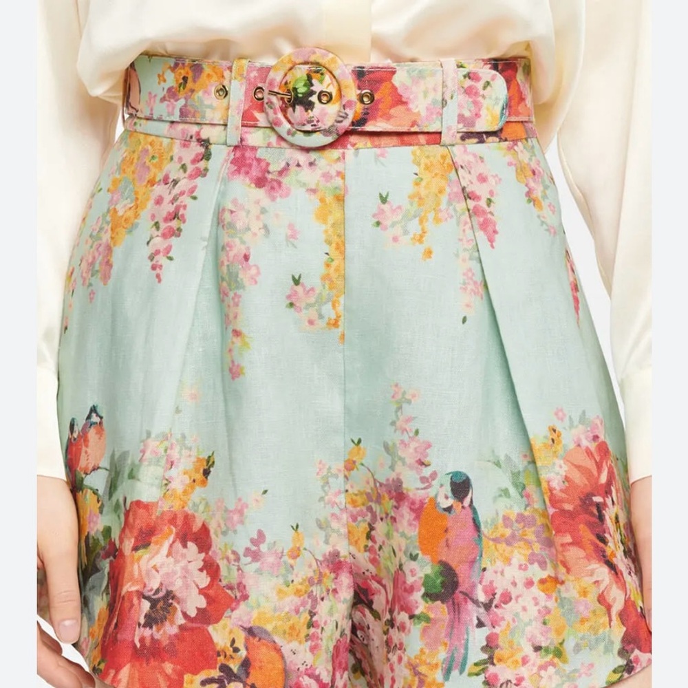 Zimmermann High Waist Floral Shorts